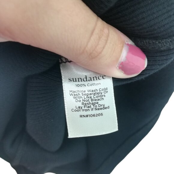 Sundance Ribbed Black Short Half Sleeved Round Neck T Shirt Size M Cotton Basic - Picture 11 of 11